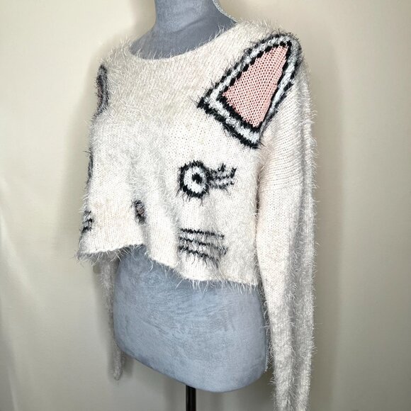 Wildfox Fuzzy Cat Sweater Size XS Cream Pink Faux Fur Wool Blend Animal Gift S - Picture 8 of 11